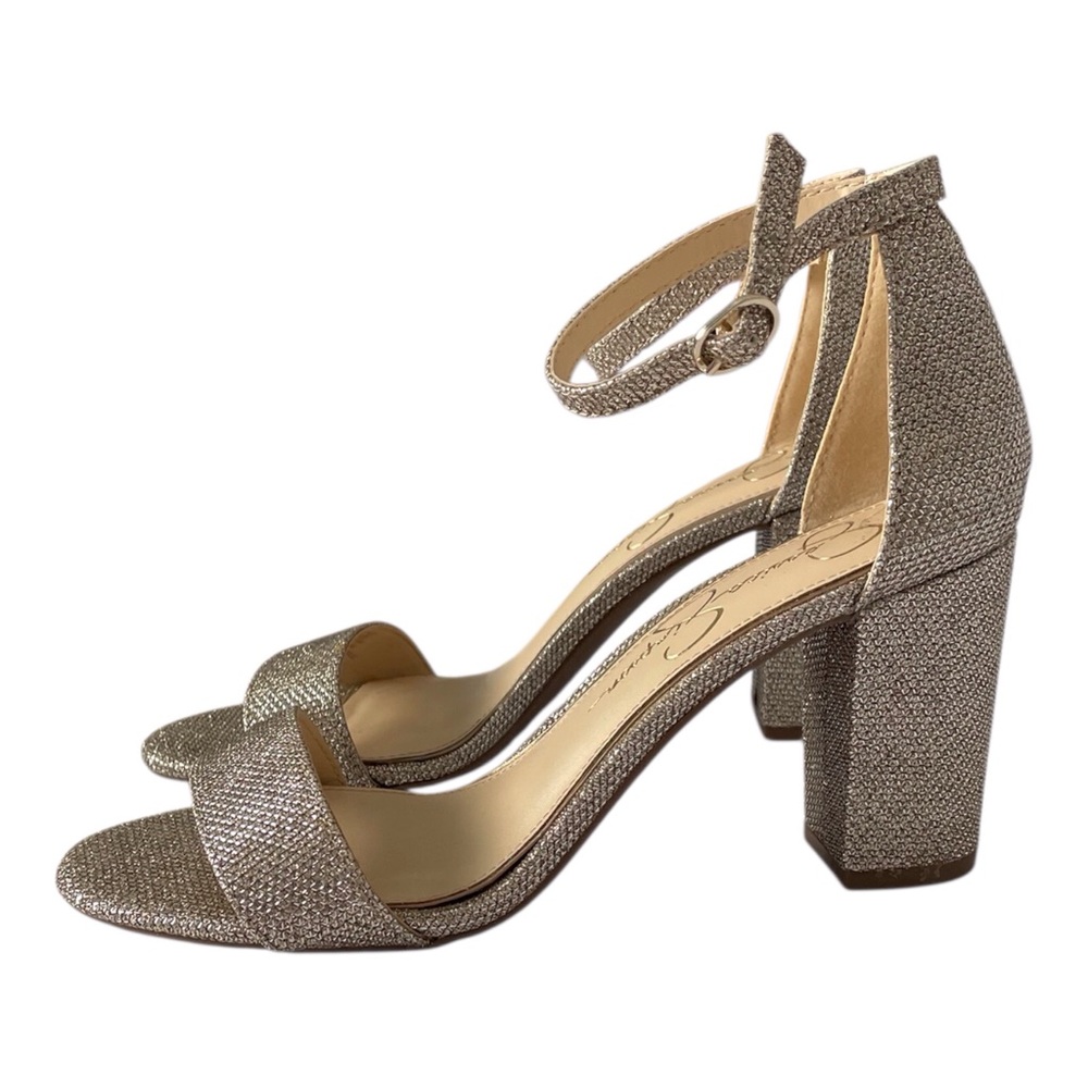 Jessica Simpson Sparkly Gold Hazzu Block Heeled Strappy Sandal Size 7.5M